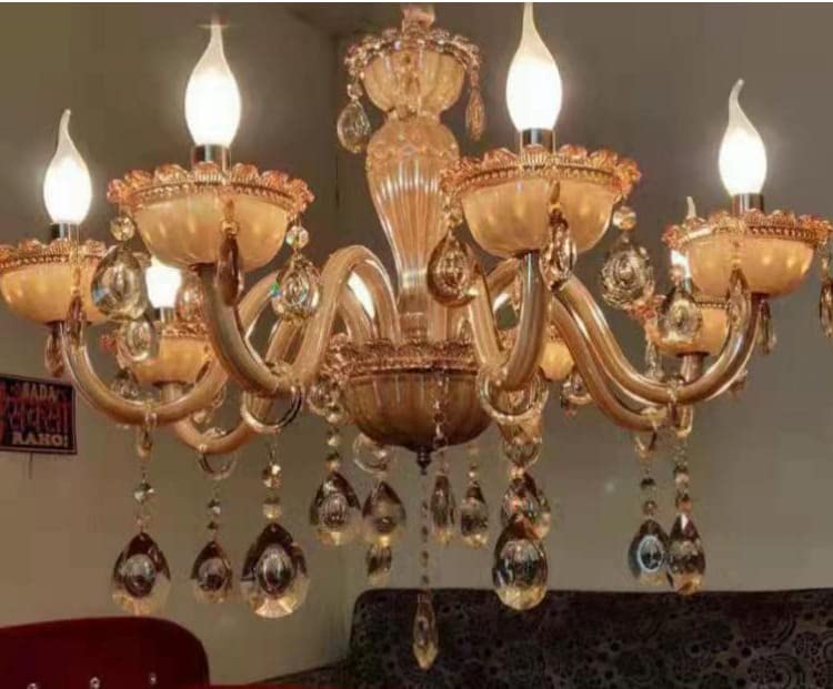 Image of Sanleen 6 Light Glass Candle Chandelier - 24 Inch Antique Modern Ceiling Hanging Light, Contemporary Luxury Jhumar for Living Room, Dining Room, Hall & Home Decor (Bulb Included) (Design 4)