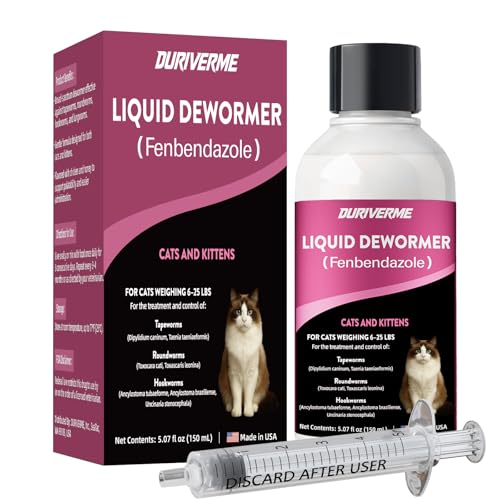 Dewormer for Cats & Dogs, Fenbendazole, Tapeworms, Roundworms & Hookworms, Suitable for Cats Weighing 6-25 LBS， (150ml) Lickable Formula Individually Wrapped