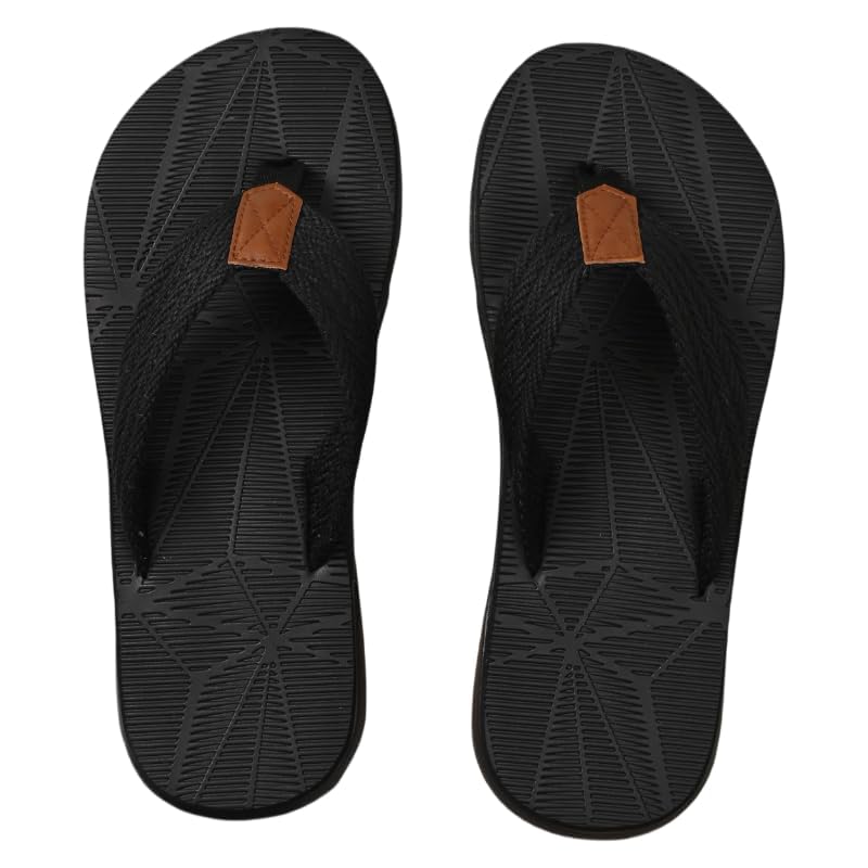 Men’s Flip Flops with Arch Support, Comfortable Cushioned Thong Sandals, Slip-On Casual Summer Beach Slippers, Non-Slip Wear-Resistant Indoor Outdoor Sandals, Black & Brown