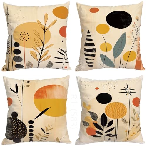 Funda de Cojin Planta Funda Cojin 50x50 fundas Cojines Abstracto Fundas de Almohada, Cuadrado Cojines Decorativos Almohada para Moderna Decoración Sofa, Sala de Estar, Jardín, Coche Juego de 4 H2-583