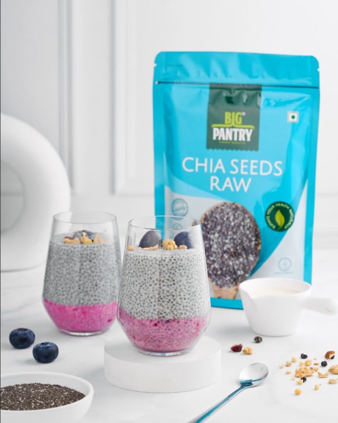 Image of Big Pantry Chia Seeds 500g | Rich in Calcium, Protein & Fiber, Omega 3 and Antioxidants | Seeds for Weight Management | Non-GMO & Gluten-Free | Raw Seeds for Smoothies & Oatmeal (Pack of 3)