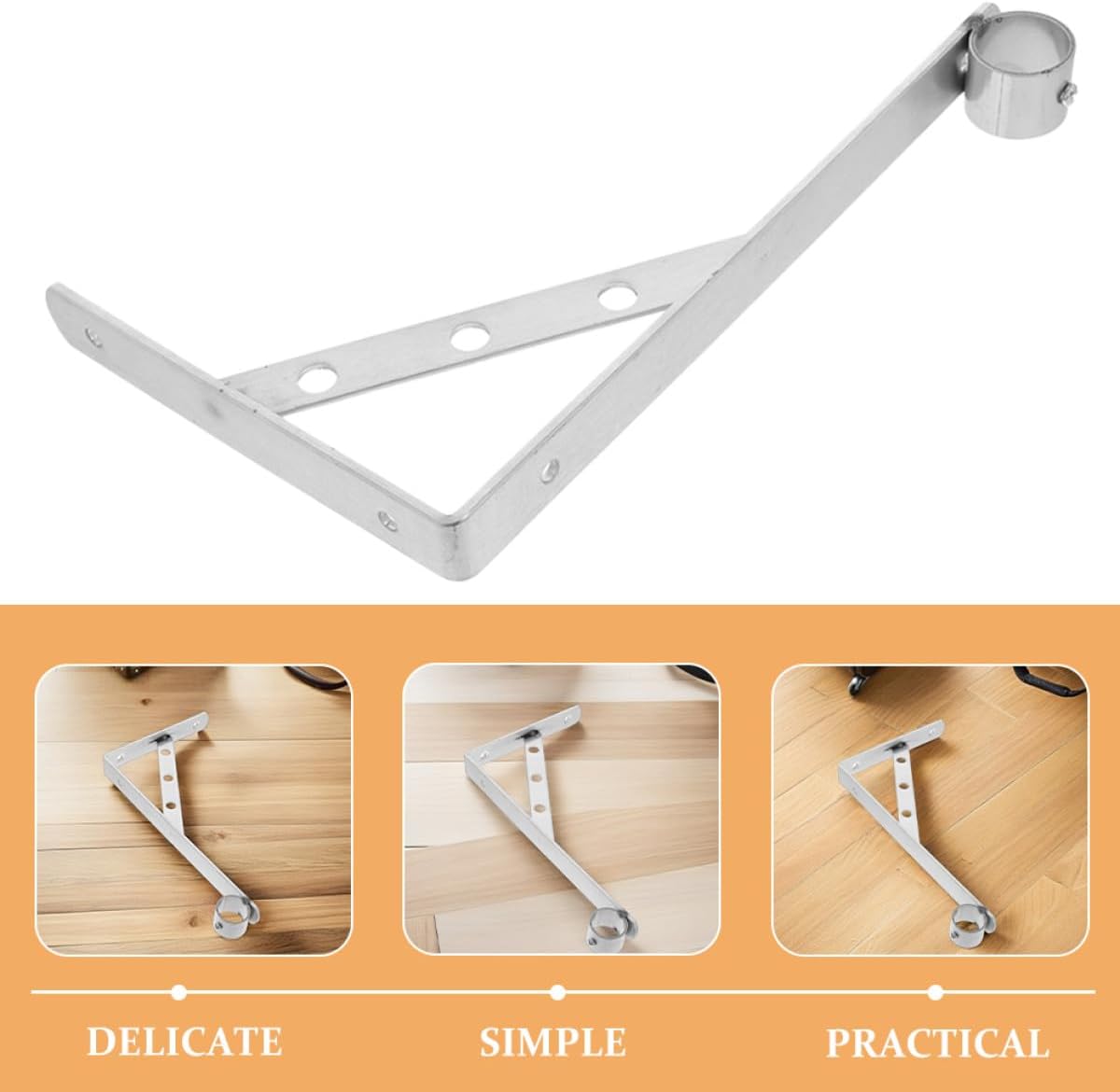 SUPVOX 2pcs Heavy Duty Stainless Steel Closet Rod Brackets Wall Mounted Triangular Corner Brace for Hanging Clothes Pole Support Side Wall Installation