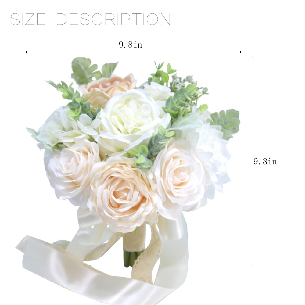 LESING Bridal Wedding Bouquets Artificial Rose Flowers Bouquet Handmade Romantic Wedding Bouquets for Bride Bridesmaid Holding Flowers (Bouquet-Peony Rose White) - Image 3