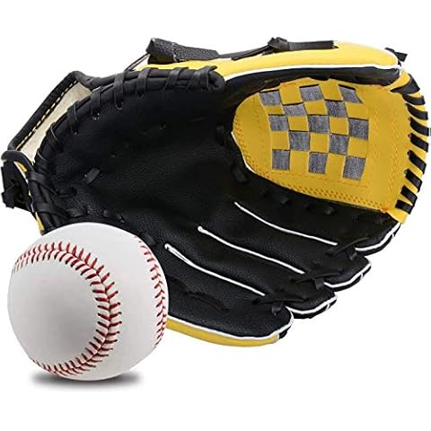 Wonninek Baseball Glove Soft Solid PU Leather Thickening Pitcher Softball Gloves for Kids Teens Adult Professional Baseball Mitt Catching (Yellow, 10.5 inch) Cover