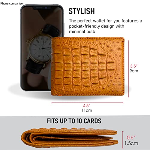 Image of HATA Men Leather Bifold Wallet RFID Blocking Front Pocket Exotic Billfold Handmade Gift For Birthday Wedding Anniversary Father's Day