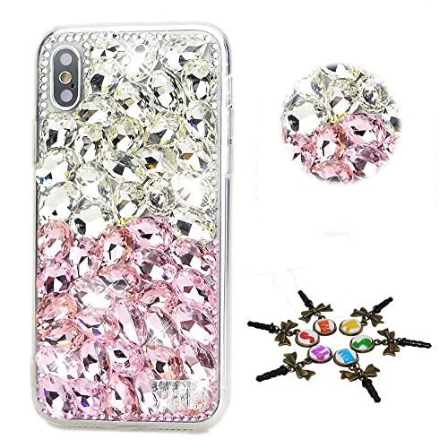 STENES Sparkle Case Compatible with Umidigi A15T Case - STYLISH - 3D Handmade Bling Pretty Rhinestone Rhinestone Crystal Diamond Design Girls Women Cover - Pink&White