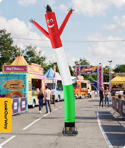 Image of LookOurWay Air Dancers Inflatable Tube Man Attachment - 20 Feet Tall Wacky Waving Inflatable Dancing Tube Guy for Business Promotion - Blower Not Included - Red /White /Green