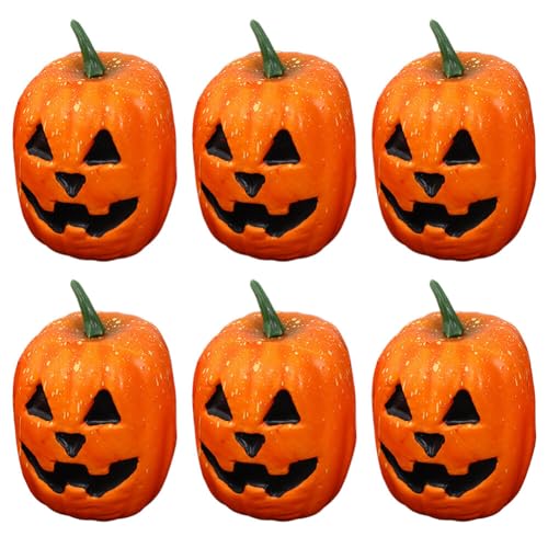 6PCS Halloween Pumpkin Decorations - Funny Pumpkin with Expression Small Artificial Pumpkin Prop Halloween Tabletop Decoration for Indoor Outdoor Decor for Hallowmas Party Supplies