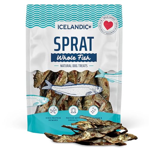 Icelandic+ Whole Fish: Sprat - 2oz Bag - Dog Treats Wild- Caught 2.5-3 Crunchy Air-Dried Pet Snacks Single Ingredient Just The Fish Nothing Else