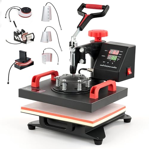 CREWORKS Prensa de Calor Multifuncional 8 en 1 Maquina de Sublimación 25X30CM con Pantalla LED, Giratoria 360° Máquina de Transferencia de Calor para Camisetas (30x25cm 8 en 1)