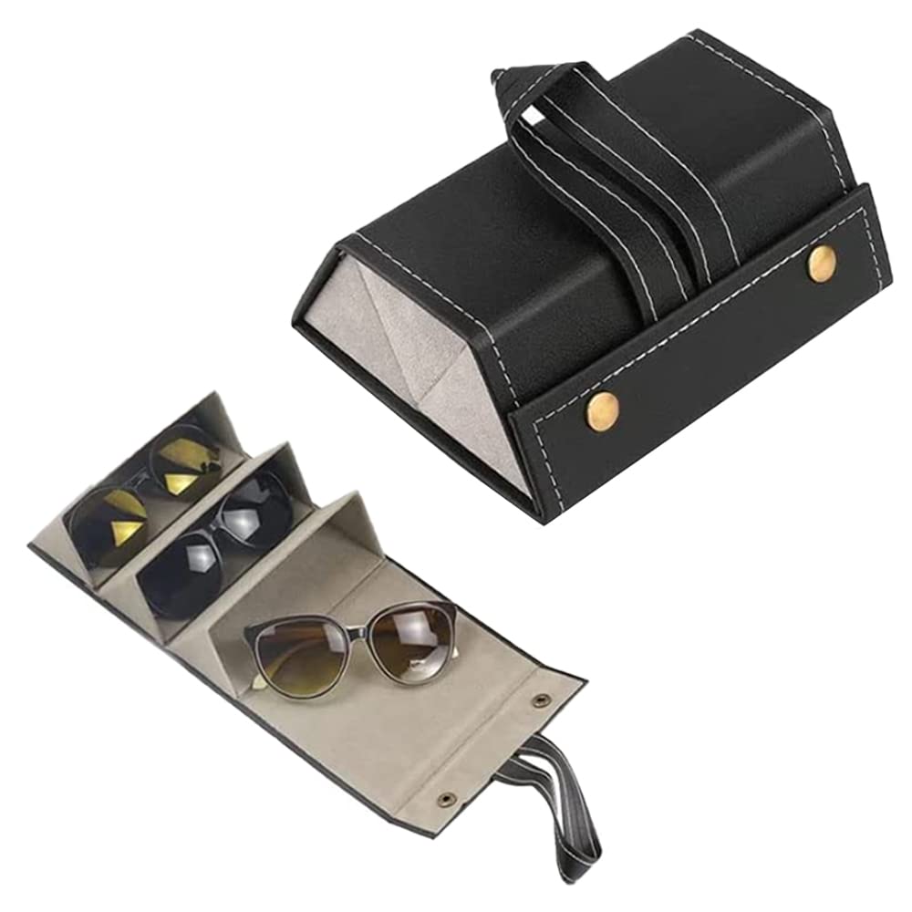 Glasses Storage Multiple Glasses Travel Glasses Box Sunglasses Glasses Organiser for 3 Glasses Portable Foldable Glasses Case Storage for Men and Women, black, One size-image-46