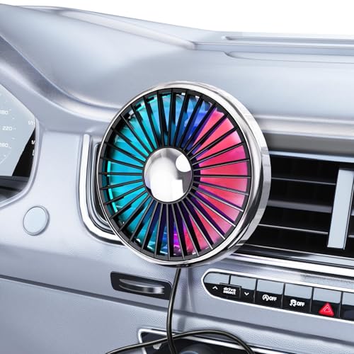 NIFBANG USB Ventilator Auto für Lüftungsgitter 360 Drehbar Leiser Mini Auto Lüfter mit Farbige LED Licht 3 Geschwindigkeiten Klein KFZ Ventilator für PKW SUV LKW Wohnmobil Van 5V Auto Silent Fan