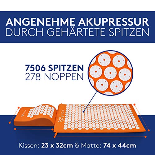 Wellax [Das Original] - Akupressurmatte mit Kissen - Gefüllt mit 100% Kokosfasern - Löst Verspannungen & fördert Durchblutung - Massage Matte mit Akupressurkissen - Ausgezeichnet von Vergleich.org 2