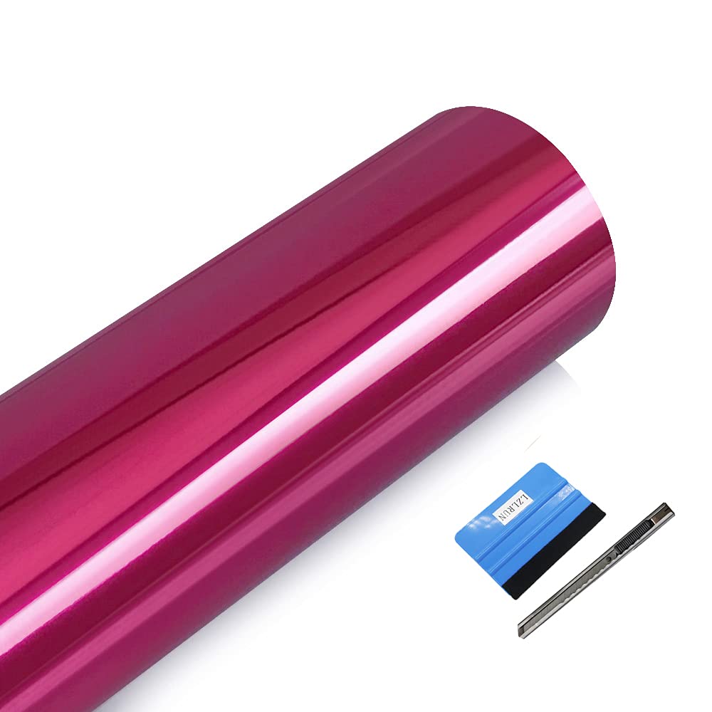 LZLRUN Chrome Mirror Rose Red Car Vinyl Wrap Self Adhesive Film 1.64x5ft