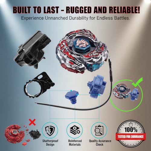 Image of Funstars L-Dbego Destroy F:S Metal Fusion Spinning Top with Launcher Aluminum Alloy Build with Plastic Elements High Efficiency Enduring Toy (BB108) (Black, Red)