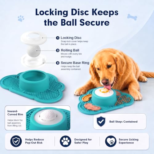Image of Anti-Slip Slow Feeder Dog Bowl and Lick Mat with Rolling Ball