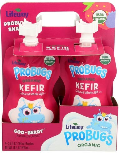 Lifeway Organic Goo Berry Probugs Whole Milk Kefir, 3.5 Fluid Ounce - 4 count per pack -- 6 packs per case.