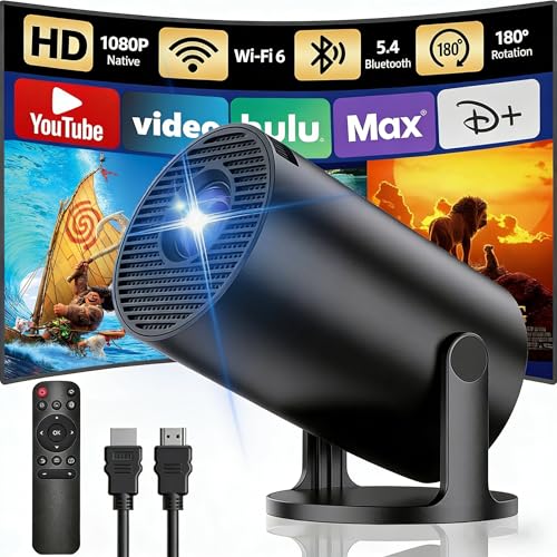 [App intégrée] Vidéoprojecteur Portable, Yoton Projecteur Equipé Wi-FI 6 et Bluetooth 5.4, Supporte 1080P, Auto Keystone, Partage D'écran Mobile sans Fil,...