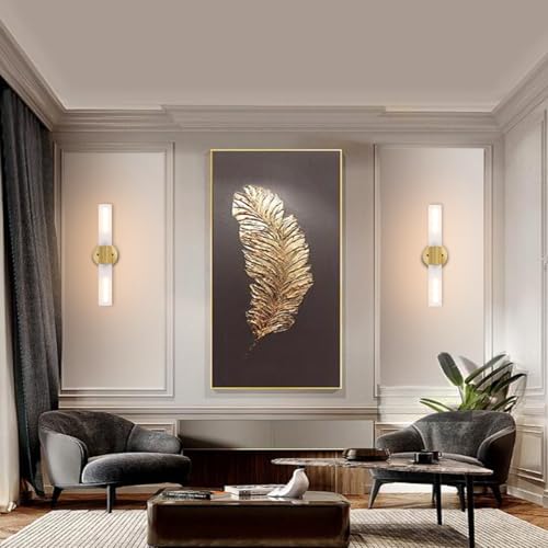 Image of BYOLIIMA Gold Knurled Texture Wall Sconce Frosted Glass Shade Modern Bathroom Vanity Light Fixtures 2-Lights Mid Century Wall Light for Mirror Living Room Hallway E26 T10 Bulbs(Excluded)