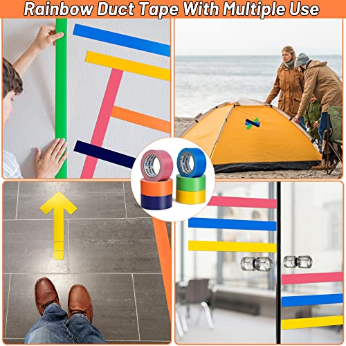 Image of Oleitodh 6 Pack Rainbow Colored Duct Tape Bulk, 2 Inch x 180 Yards Heavy Duty Color Duct Tape Rolls, No Residue,Waterproof & Tear by Hand,Great for Packaging, Arts & Crafts and DIY Projects