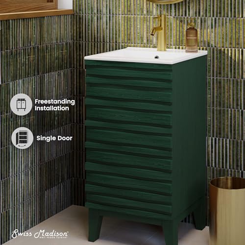 Image of Swiss Madison Cascade 18 inch Freestanding Bathroom Vanity in Green Oak with Sink Top