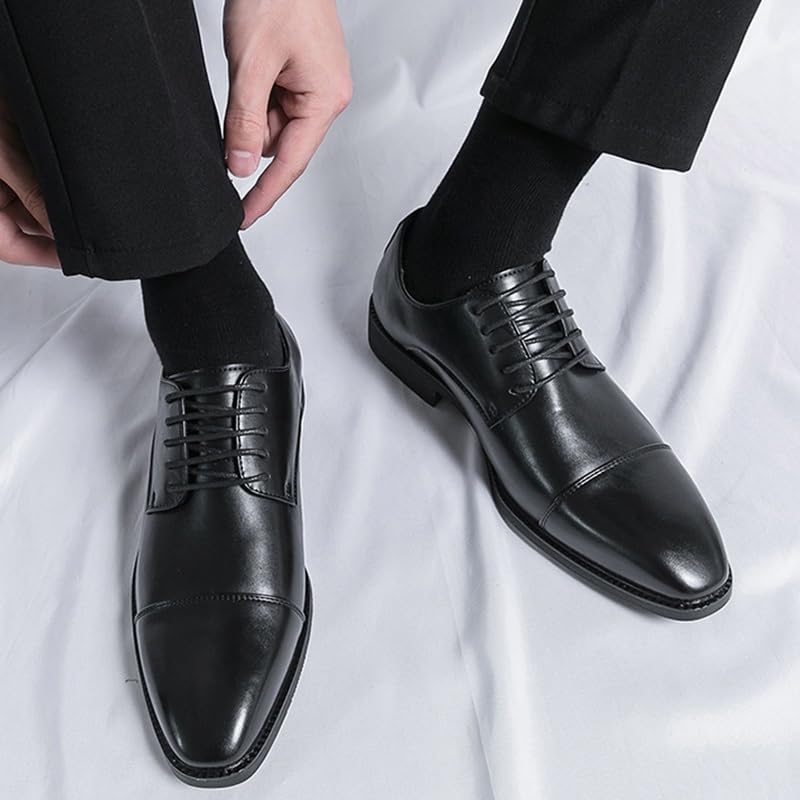 Men's Business Office Wedding Formal Modern Oxfords Shoes Men's Leather Lace Up Platform Block Heel Pointed Toe Derby Shoes4