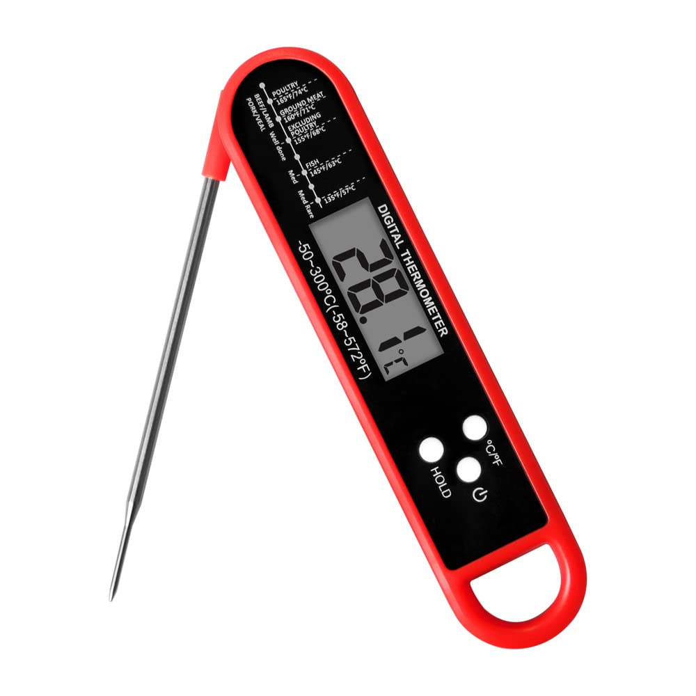 Meat Thermometer Instant Read for Grill and Cooking, Fast & Precise Digital Food Thermometer with Backlight, Magnet, Calibration, and Foldable Probe