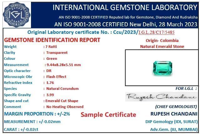Image of USPTO Collection of Premium Quality Real Emerald Panna Yellow Sapphire Ruby Manik Blue Sapphire Neelam Pukhraj Stone Original Certified IGL Lab Tested Natural Green Hara Blue Yellow Pila Lal Red Nag