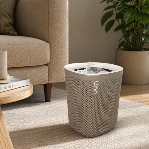 Image of Kriva Plastic Mesh Waste Bin with Airflow Design, Small Round Trash Can for Office Desk, Bedroom, Bathroom & Kitchen Use(1Pc, Taupe Grey color)