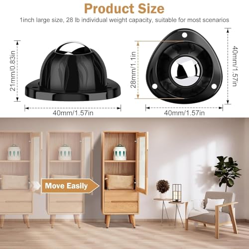 Image of UB Unity Brand Self Adhesive Caster Wheels - 360 Swivel Wheels for Furniture - 1 Inch Steel Ball Caster, 200Kg Loading Capacity, Low Profile Roller for Small Appliance Storage Bins (4 PCS)