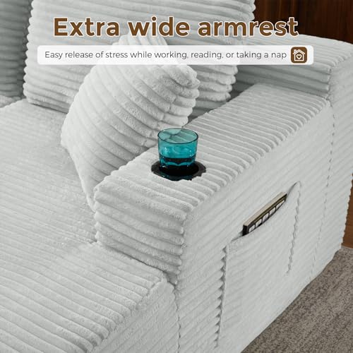 Image of 133 inch Oversized Cloud Boneless Sofa Couch with Chaise, Modern Corduroy Modular Sectional Sofa with Deep Seat, Comfy Couch with cupholders and Storage, No Assembly Required-Light Grey
