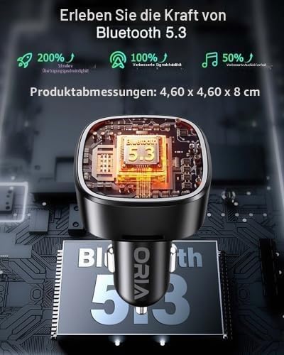 ORIA Bluetooth FM Transmitter Auto, Bluetooth 5.3 Adapter für Auto Radio, Rauschunterdrückung...