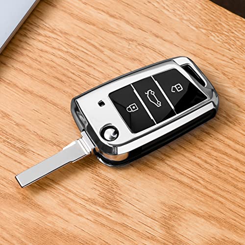 OATSBASF Car Key Cover Compatible with VW,Car Key Case for VW Golf 7 Polo Skoda Seat TPU Silicone 3 Buttons Box (Silver) - Image 6