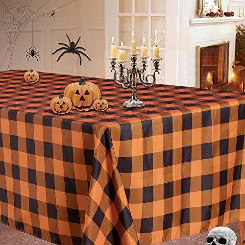 LUSHVIDA Halloween Checkered Square Rectangle Table Cloth – Washable Water Resistance Microfiber Plaid Tablecloth Decorative Table Cover for Picnic Banquet Party Kitchen Dining Room, 150 GSM - Thumbnail 6