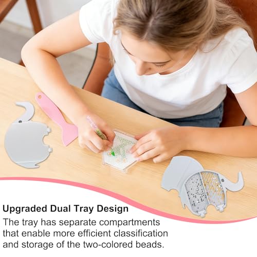 Image of AiYuanzsh Diamond Painting Tray with Lid, 2-Compartment Diamond Art Tray for Rhinestones and Beads, Elephant-Shaped Diamond Art Accessories Organizer (Grey)