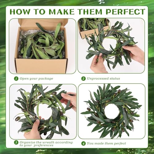 Image of 6 Pcs Artificial Spring Olive Candle Rings Wreaths Greenery Wreath with Olive Leaves Spring Summer Kitchen Cabinet Wreath for Pillars Farmhouse Festival Wedding Celebrations Tabletop Decoration