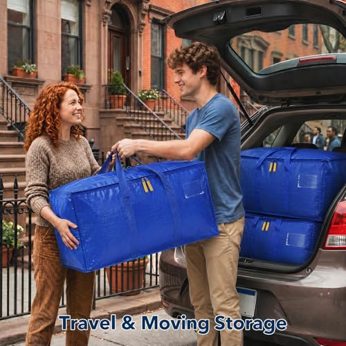 SAVER4ALL Wide-Top-Opening Moving Bags Heavy Duty,Extra Large Moving Bags for Travel/College Packing/Storage/Organization/Seasonal Clothes & Bedding Storage,Moving Supplies Bins (Blue,6Pcs) - image 6