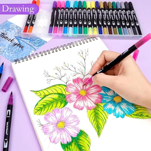 Image of Premium 24 Set Sketch Pen Set Drawing Pen Dual Tip Brush Pens Markers 24 Shades Art Markers Set Fineliner Color Pens Water Based Marker for Calligraphy Sketching,Multicolor | Drawing Pen, 24 Shades Art Markers, Fineliner Color Pens, Water Based Marker, For Calligraphy Sketching