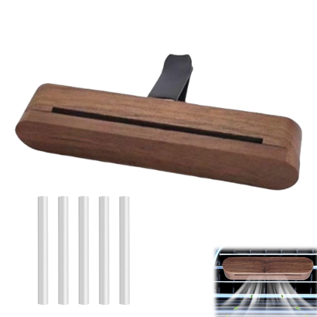 Diffusore Aromaterapia Auto Legno 5 Ricambi Oli Essenziali Deodorante Auto Bagno Profumatore Bocchette Aerazione