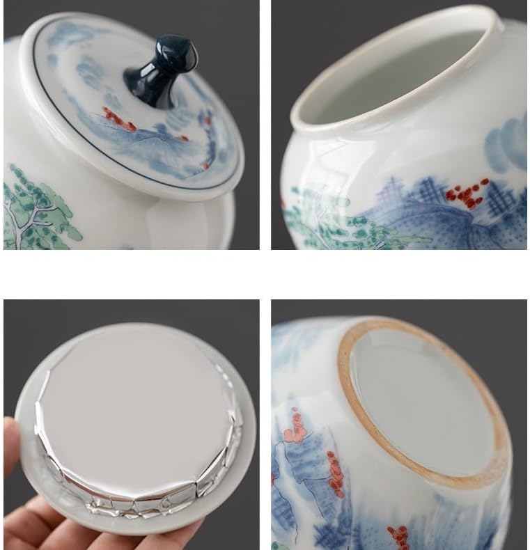 SONGCHAO Sugar Jar Ceramic Tea Empty Packaging Gift Box Leather Can Red, White and Green Universal Sealed Double Set Tea Canister