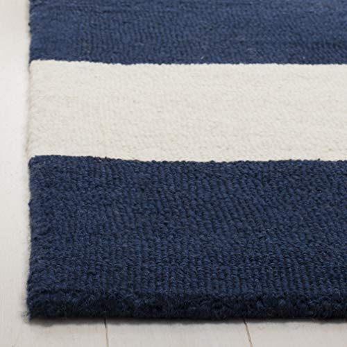 Tapete artesanal de lana 6' x 9', navy e ivory miniatura 4