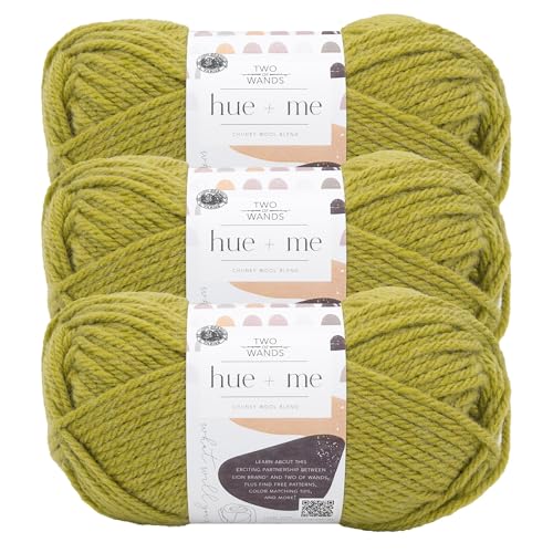 Image of Lion Brand Yarn, Hue + Me Chunky Yarn for Crocheting, Knitting, and Crafts, Dirty Chartreuse, 3 Pack