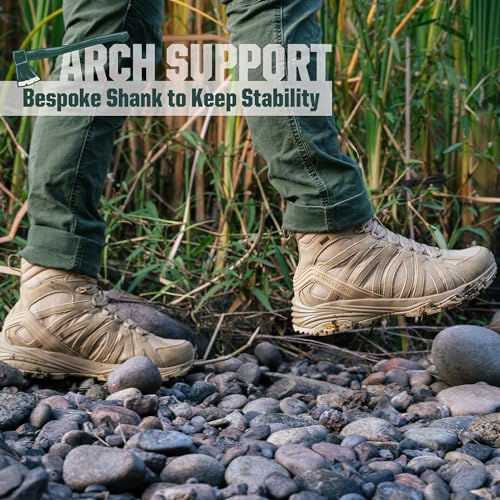 Image of Waterproof Tactical Boots Men, Breathable Outdoor Lightweight Military Hiking Work Boots for men