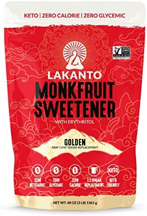 Lakanto Golden Monk Fruit Sweetener with Erythritol - Raw Cane Sugar Substitute, Zero Calorie, Keto Diet Friendly, Zero Net Carbs, Baking, Extract, Sugar Replacement (Golden - 3 lb)