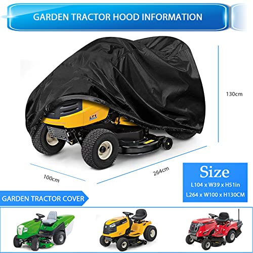 Garden tractor cover, Lawn tractor cover, 420D windproof, Rainproof, Dustproof, UVproof Oxford cloth tarpaulin (L264 x W100 x H130CM) - Image 2