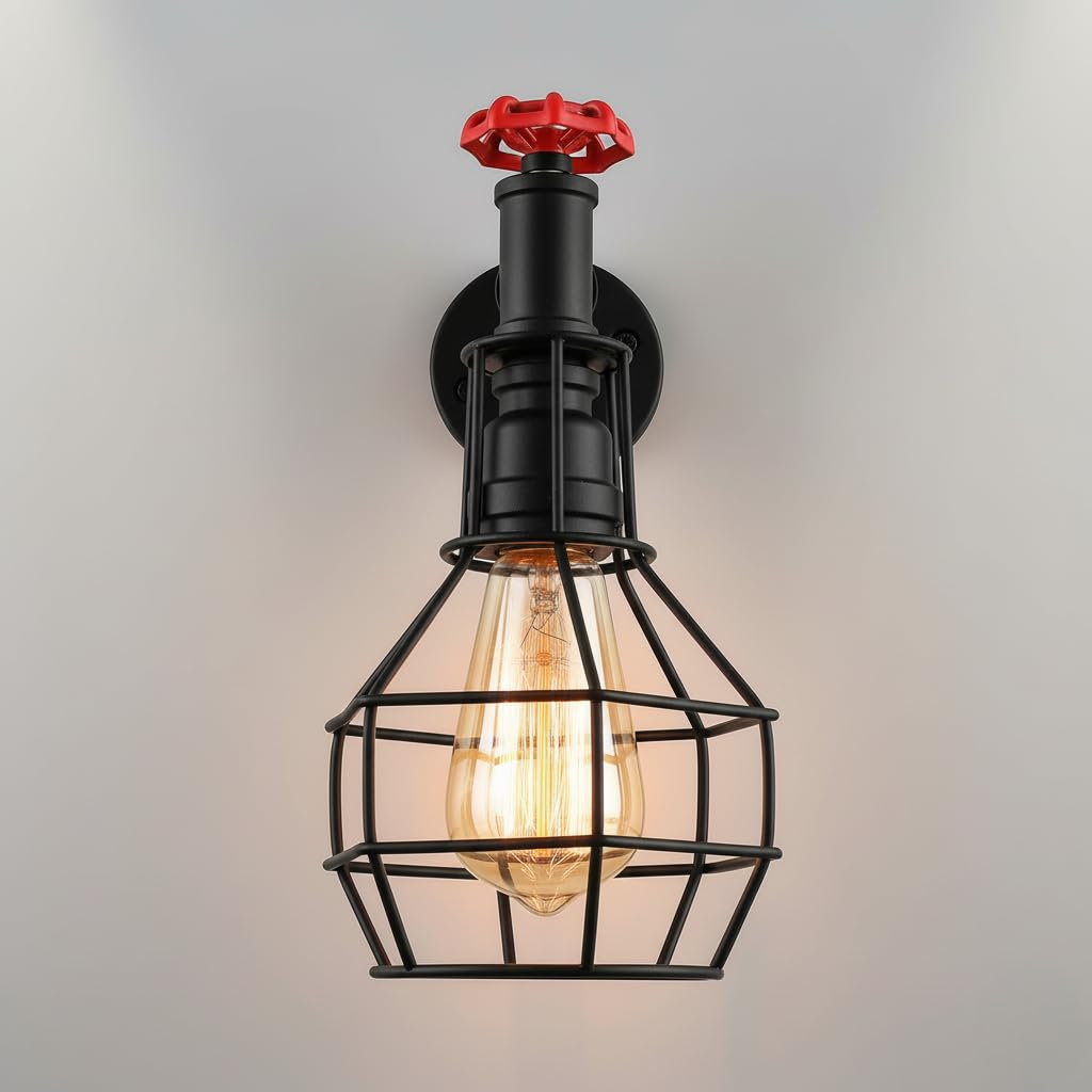 DC VOLTAGE Vintage Industrial Steampunk Wall Light E27 Bird Cage Metal Black Wall Sconce Rustic Retro Lamp for Bedroom, Living Room, Bar, Café, Hallway Décor