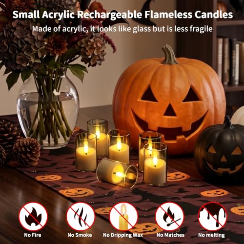 Image of Rechargeable Flameless Candles with Timer Remote | 1.7 inchx2.6 inch Clear Acrylic LED Tea Lights Candles,Small Votive Electric LED Candles for Home Wedding Holiday Decor Gray(6 Pack)