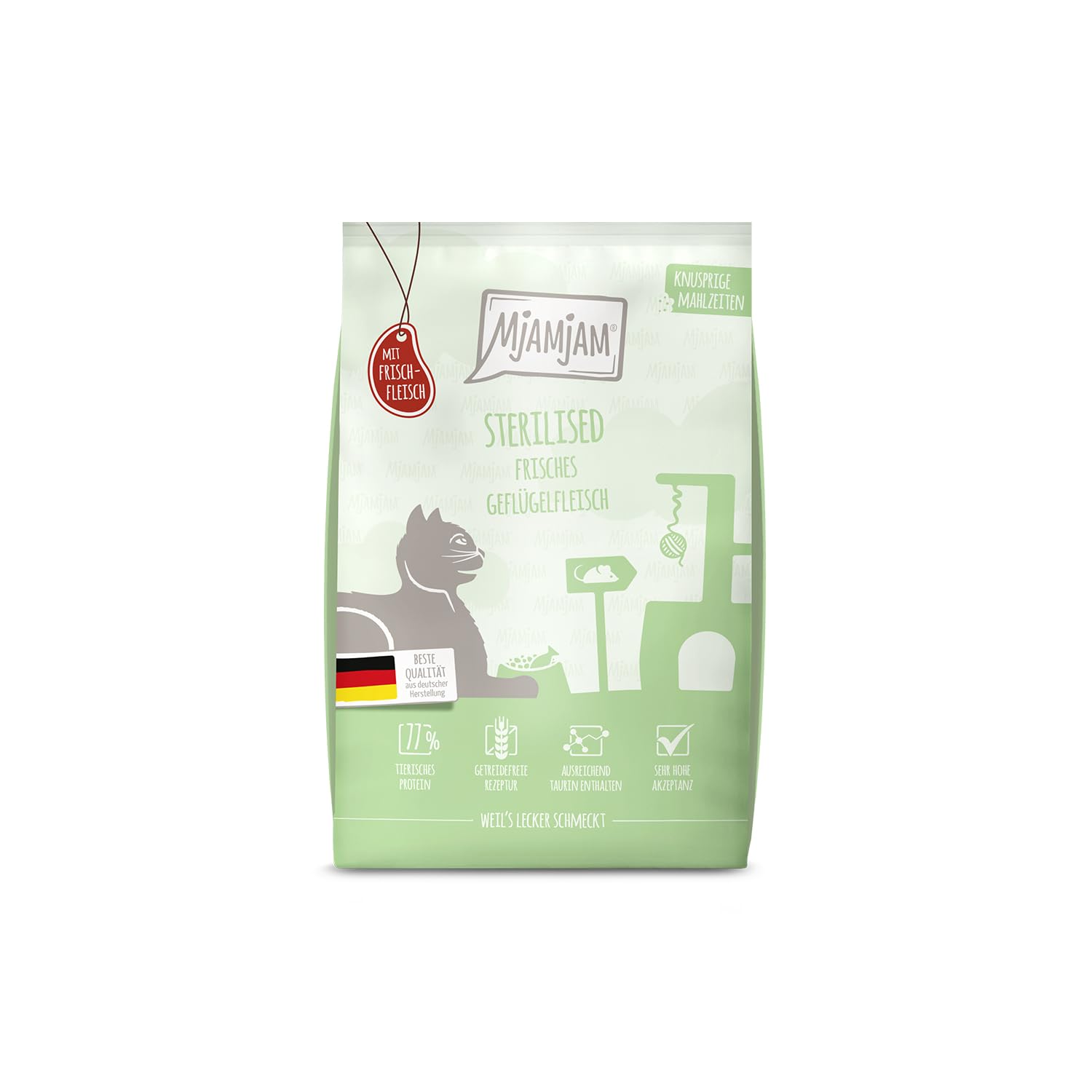 MjAMjAM - Pienso seco Premium para Gatos - Comidas crujientes - Esterilizado - Carne de Ave Fresca, Pack de 1 (1 x 1,5 kg), sin Cereales