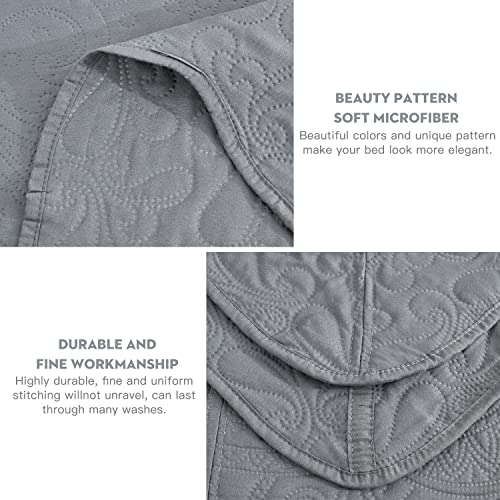 Image of Oversized King Bedspread, Embossed Paisley Quilt Set King /Cal King, Lightweight Reversible Coverlet, Scalloped Edge - Modern Classic Look, 5 Piece, Grey