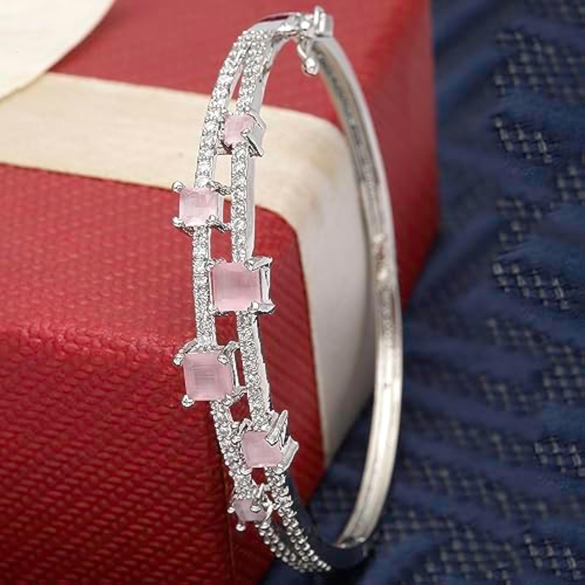 Rhodium-Plated AD Flower Pattern Kada Bracelet For ()